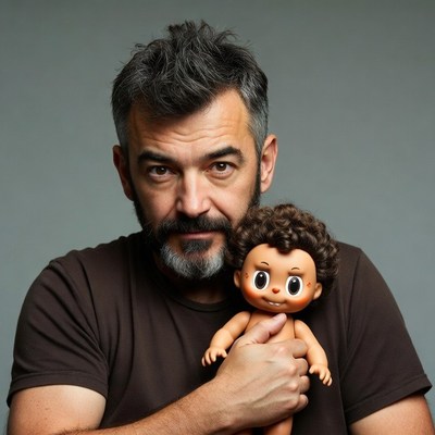 Man holding baby doll