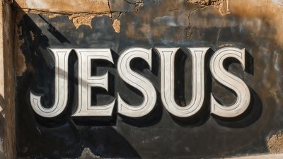 Jesus Carved on Stone Wall
