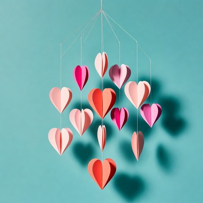 Paper heart mobile hanging
