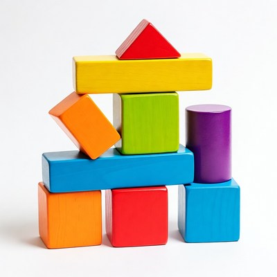 Colorful wooden building blocks tower
