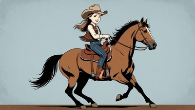 Cowgirl riding brown horse