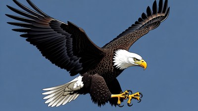 Bald eagle flying with wings spread