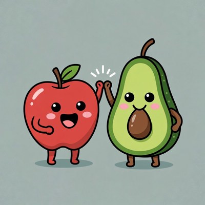 Cute Apple and Avocado High Five