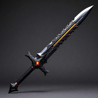 Black Fantasy Sword with Glowing Orange Runes