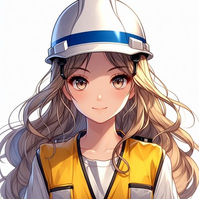 Anime girl in hard hat and vest