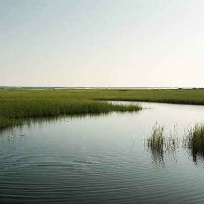 Marshland with Calm Water Channel