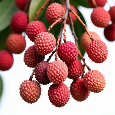 Fresh red lychee cluster on branch