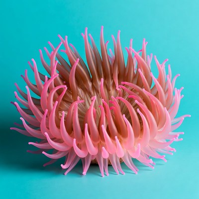 Pink sea anemone on blue background