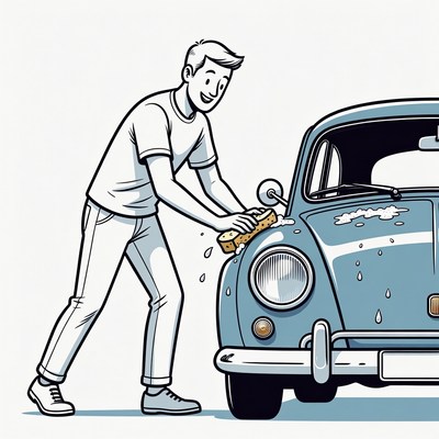 Man washing classic car illustration