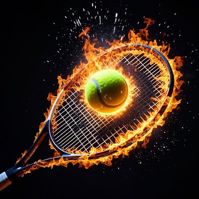 Flaming Tennis Racket and Ball