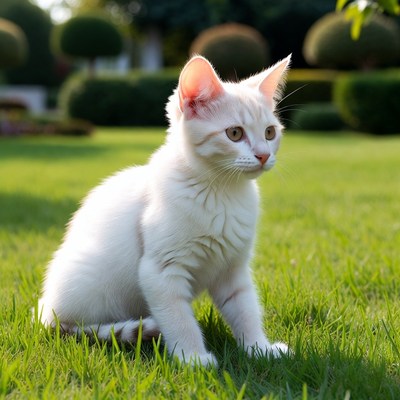 White kitten sitting in grass