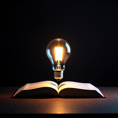 Lightbulb Floating Above Open Book
