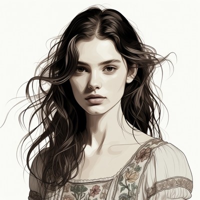 Beautiful woman with flowing dark hair