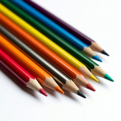 Colorful pencils arranged on white background