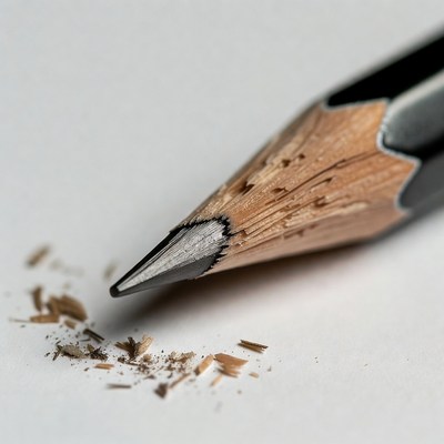Sharpened black pencil with shavings