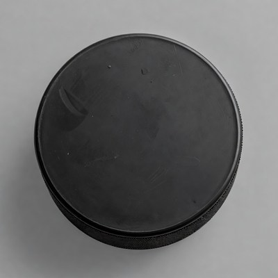 Black hockey puck isolated