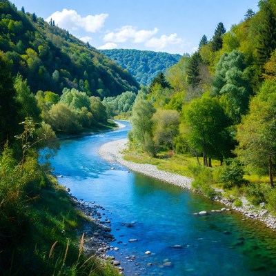 River winding through green forested valley