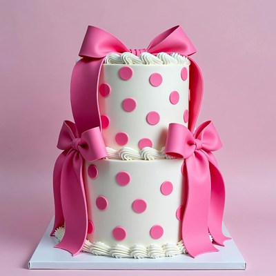 Pink Polka Dot Two-Tier Cake with Bows