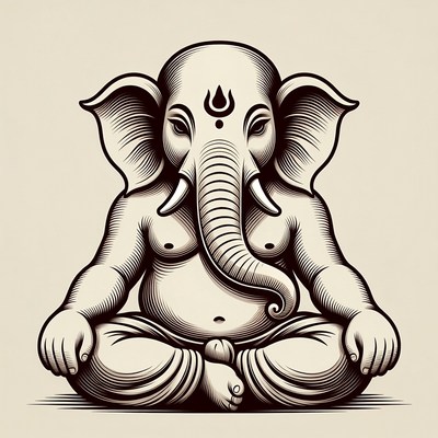 Ganesha Elephant God Meditation Illustration