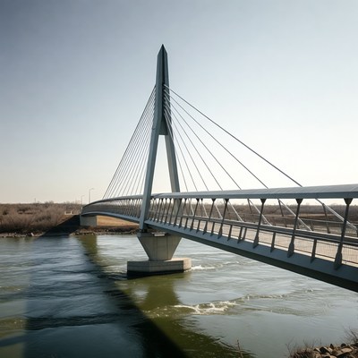 Modern Cable-Stayed Bridge over River