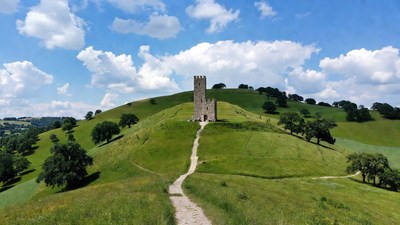 Glastonbury Tor Ruins on Hill