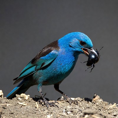 Indigo Bunting Eating Spider