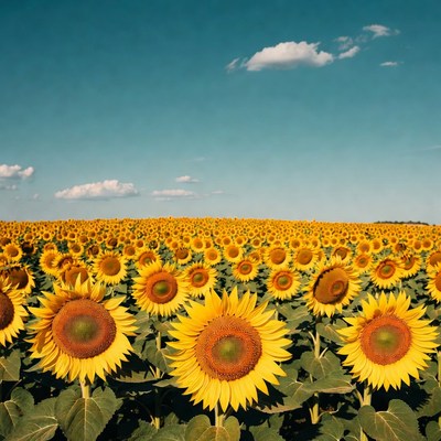 Vast Sunflower Field Under Blue Sky