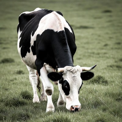 Holstein cow grazing in green field