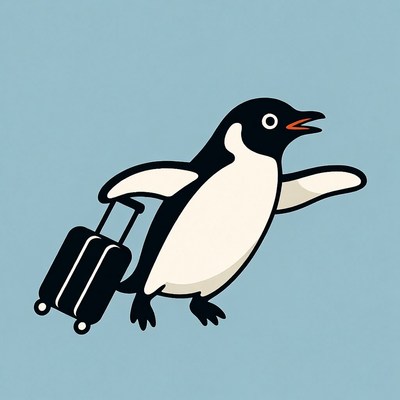 Cartoon Penguin Pulling Suitcase