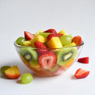 Colorful Fruit Salad in Glass Bowl