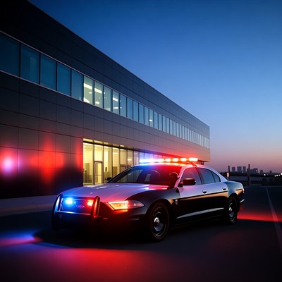 Police Car with Lights at Night