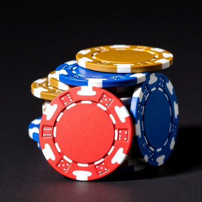 Stacked Poker Chips on Black Background