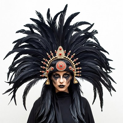 Woman in black feather headdress