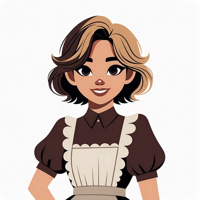 Asian woman in maid uniform illustration