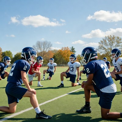 Football team huddle on field