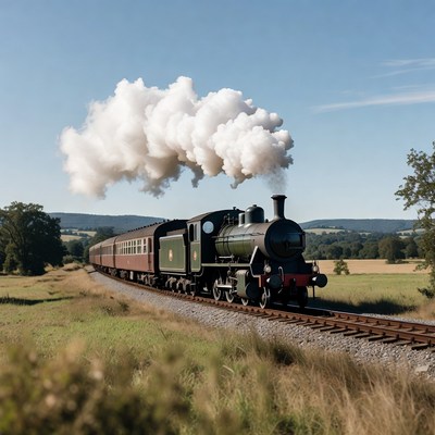 Steam train on rural tracks