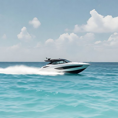 White speedboat racing on ocean