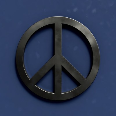 Black Peace Symbol on Blue Background