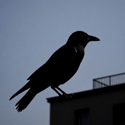 Silhouette of crow on building