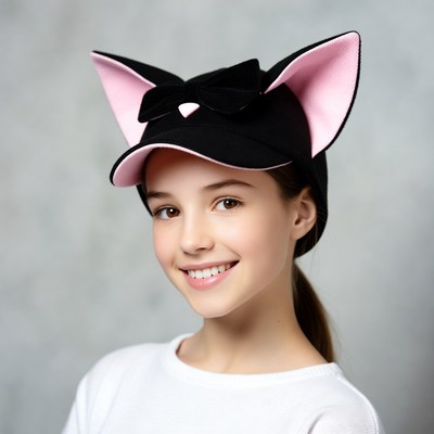 Girl wearing cat ear baseball cap