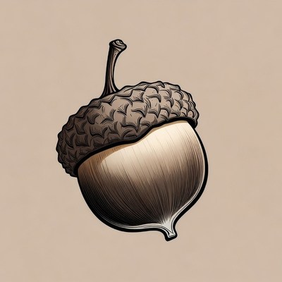 Illustrated Acorn on Beige Background