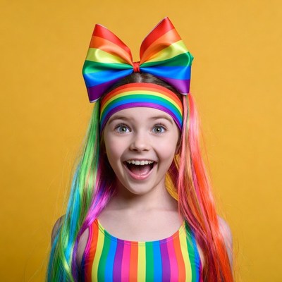 Girl with rainbow hair and bow
