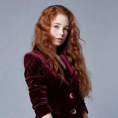 Redhead girl in burgundy blazer