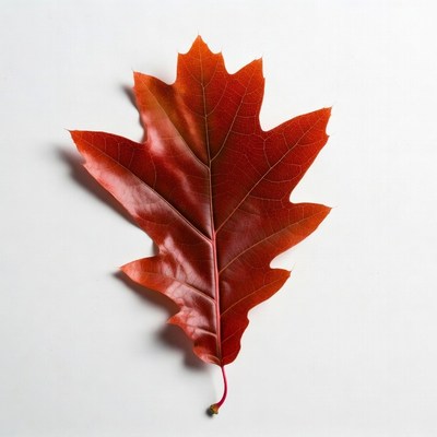 Red Oak Leaf on White Background