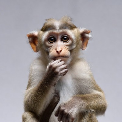 Monkey with paw on mouth