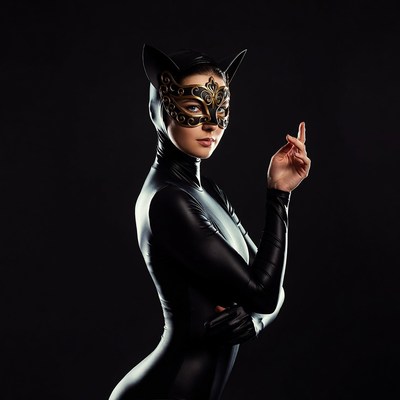Woman in Catwoman costume with mask