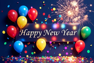 Happy New Year Balloons Fireworks