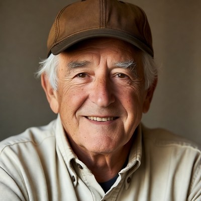 Elderly man wearing brown cap