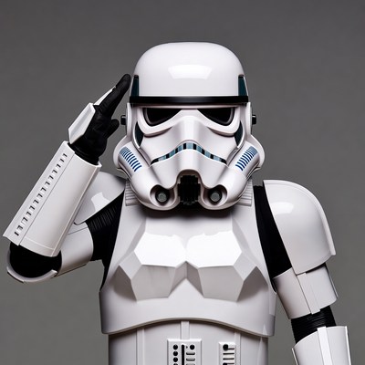 Stormtrooper saluting on gray background