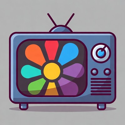 Colorful Flower on Retro TV Illustration